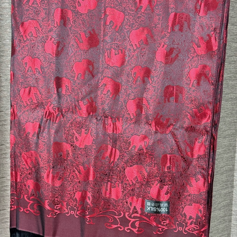 Elegant Red Elephant Print Silk Skirt